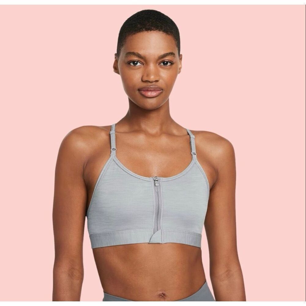 Nike Dri Fit Indy Zip-Front Women’s XL Light-Support Padded Sports Bra Gray Mesh